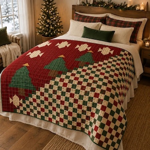 Kerstquiltpatroon PDF: Starlight & Pines sprei, gemaakt van restjes stof, 60 x 64 cm