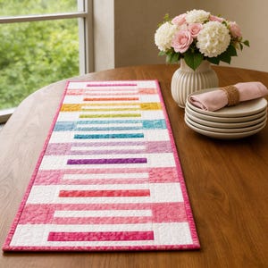 Rainbow Table Runner Pattern PDF, Modern Patchwork Table Runner, Colorful Quilt Pattern, Quilted Table Runner, Instant Download