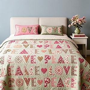 Peace and Love Quilt Pattern PDF, Letter Quilt Sewing Pattern, Heart Patchwork Quilt, Modern Quilt Tutorial, Instant Download