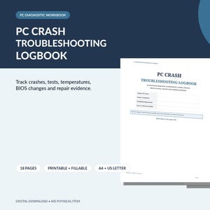 PC Crash Troubleshooting Logbook: Printable & Fillable Computer Diagnostic Workbook, A4 and US Letter