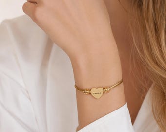 Engraved Heart Cuff Bracelet | Personalized Heart Bracelet