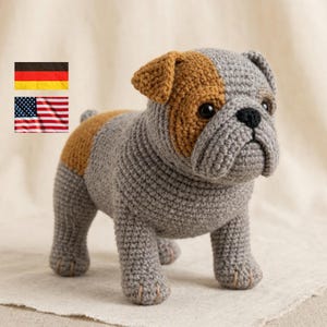 Wzór na szydełkowego miniaturowego buldoga francuskiego: piesek amigurumi (wzór w formacie PDF po angielsku)
