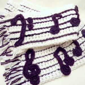 PATTERN Crochet Music Note Scarf Reversible Piano Scarf Bass Clef and Treble Clef image 2