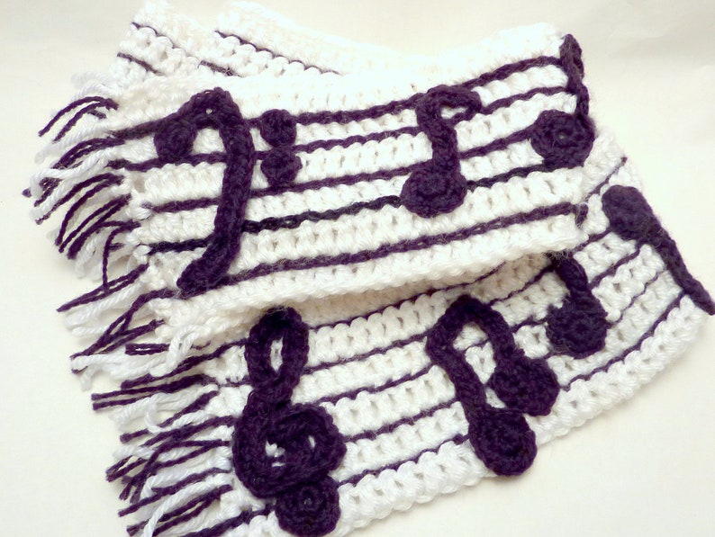 PATTERN Crochet Music Note Scarf Reversible Piano Scarf Bass Clef and Treble Clef image 2