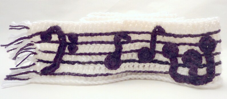 PATTERN Crochet Music Note Scarf Reversible Piano Scarf Bass Clef and Treble Clef image 3