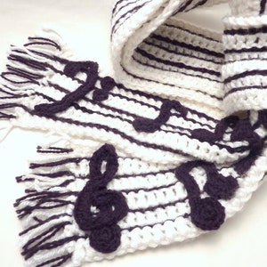 PATTERN Crochet Music Note Scarf Reversible Piano Scarf Bass Clef and Treble Clef image 1