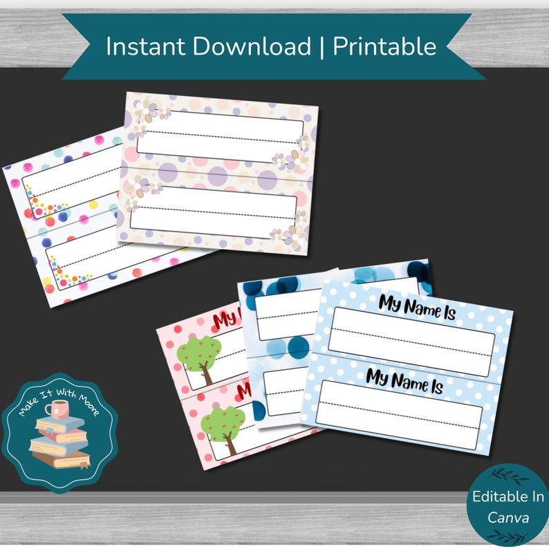 Printable Polka Dot Name Tags for Kids, Classroom Desk Labels (5 Pack ...