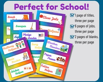 Editable Class Jobs for Kids in Preschool, Rainbow Theme Printable