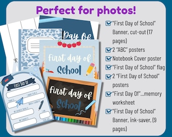 First Day of School Printable Kit, Banner, Flag, and Worksheet for Preschool and Kindergarten