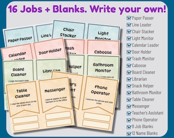Printable Classroom Chart, Editable Canva Classroom Jobs for Elementary