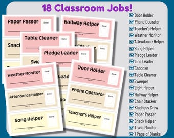 Classroom Jobs Chart, Editable Pastel Printable Instant Download