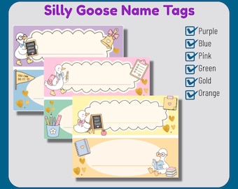 Kids Name Tags, Printable Silly Goose Digital Download