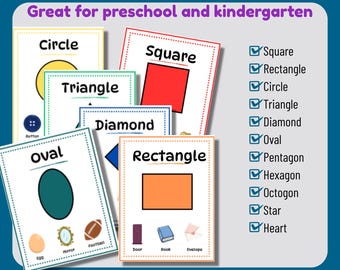 Printable Flashcards for Kindergarten Shapes, Colorful Rainbow Design