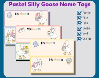 Printable School Desk Name Tags, Pastel Silly Goose Classroom Download