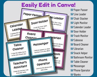 Printable Classroom Jobs - Editable Elementary School Job Chart