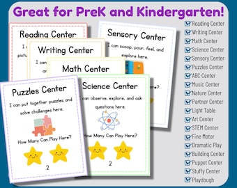 Printable Classroom Center Signs, 20 Editable Preschool & Elementary Labels