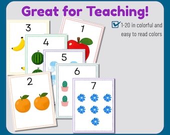 Number Flashcards 1-20 in Rainbow Colors, Editable Digital Download for Preschool