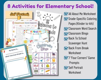 First Day Of School Activity Bundle, Printable Classroom Download