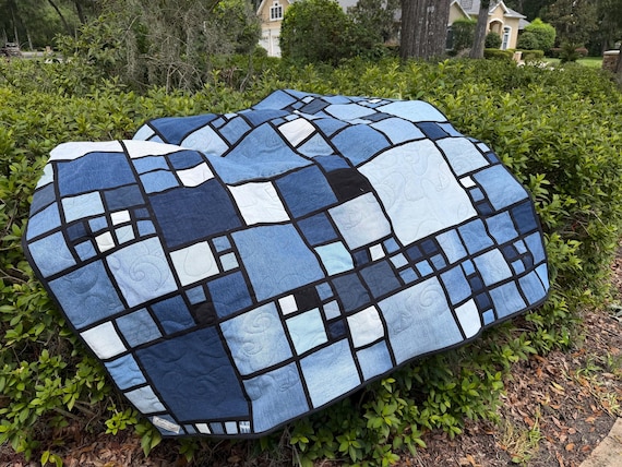 Modern Denim Stained Glass Quilt | Contemporary | Briar Hill Studio | Musical Notes Quilting