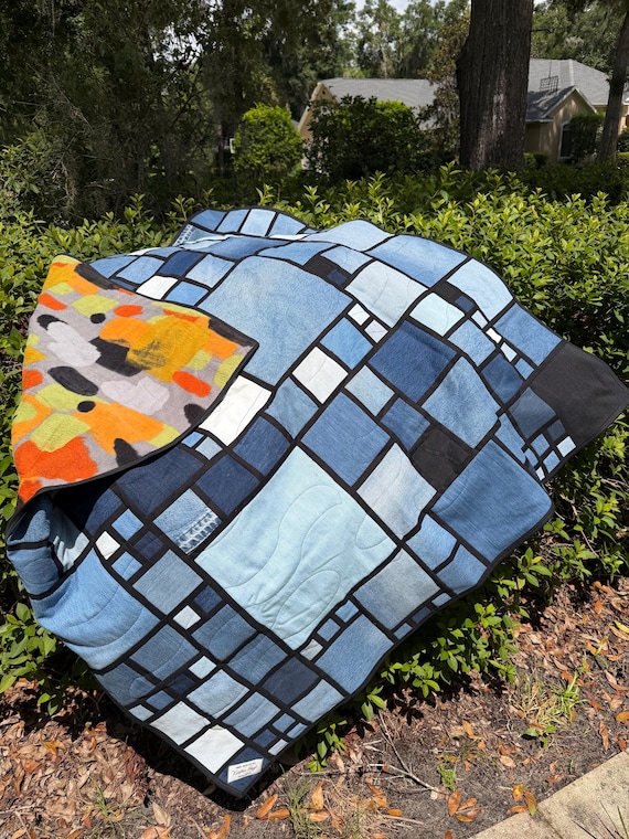 Modern Denim Stained Glass Quilt | Contemporary | Briar Hill Studio | Curvy Quilting