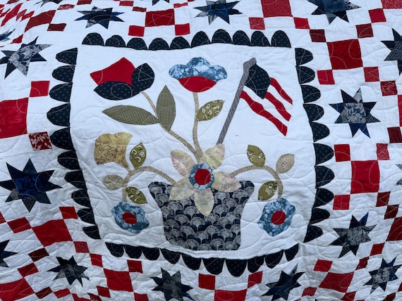 Patriotic Stars and Stripes Quilt | Handmade Americana | Red White & Blue  | 250th America Quilt