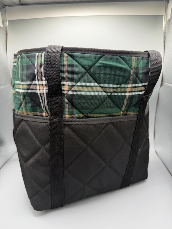 Handmade Quilted Tote Bag | Green/Plaid/Evergreen | Handmade Gift