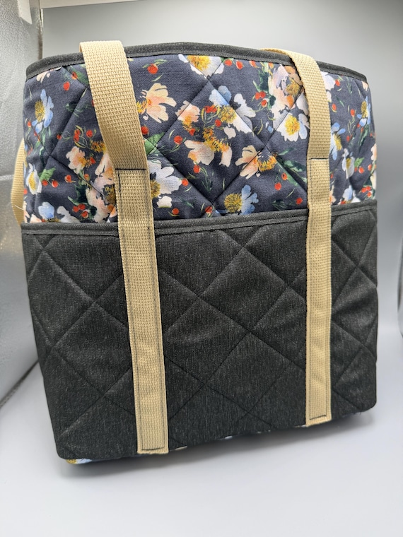Handmade Quilted Tote Bag | Floral/Grey | Handmade Gift