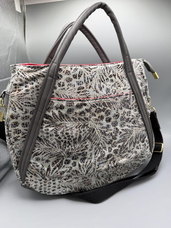 Handmade Gray Batik Shoulder Bag | Convertible Crossbody Purse | Artisan Fabric Handbag | Everyday Tote | Briar Hill Studio