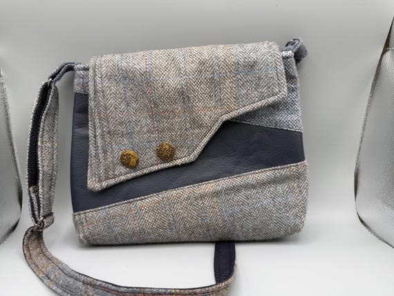 Handmade Gray Tweed Crossbody Bag | Wool/Leather Messenger Purse | Modern Flap Shoulder Bag | Everyday Handbag | Briar Hill Studio