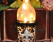 Items similar to Wine Bottle Lights FleurdeLis Damask Unique Gift