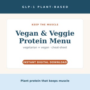 GLP-1 Vegansk + Vegetarisk Matplan | Ozempic Wegovy Högprotein Växtbaserad Meny | Digital Nedladdning av Livsmedelslista för Muskelbevarande