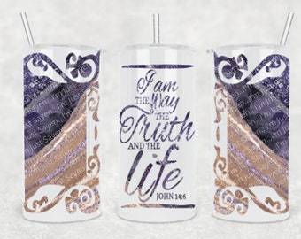 I AM The way | Amethyst | John 14:6 | 20oz Seamless Skinny Straight Tumbler | Sublimation Template Design for Mugs | Mug Wrap Designs | PNG.