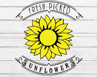 Fresh Picked Sunflowers Glowforge Door Hanger Signs Craft Tee Frame Digital Download SVG dxf eps jpg pdf png Cricut Pazzles Silhouette.