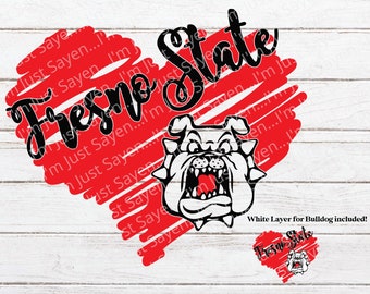 Bulldog / Fresno State Bulldog Thick Scribble Heart SVG - FSU State Bulldogs - Descarga digital / Archivo de corte Cricut en capas.