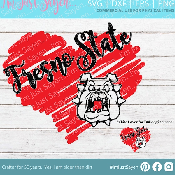 Bulldog | Fresno State Bulldog Thick Scribble Heart SVG  -  FSU State Bulldogs - Digital Download | Layered Cricut Cut File.