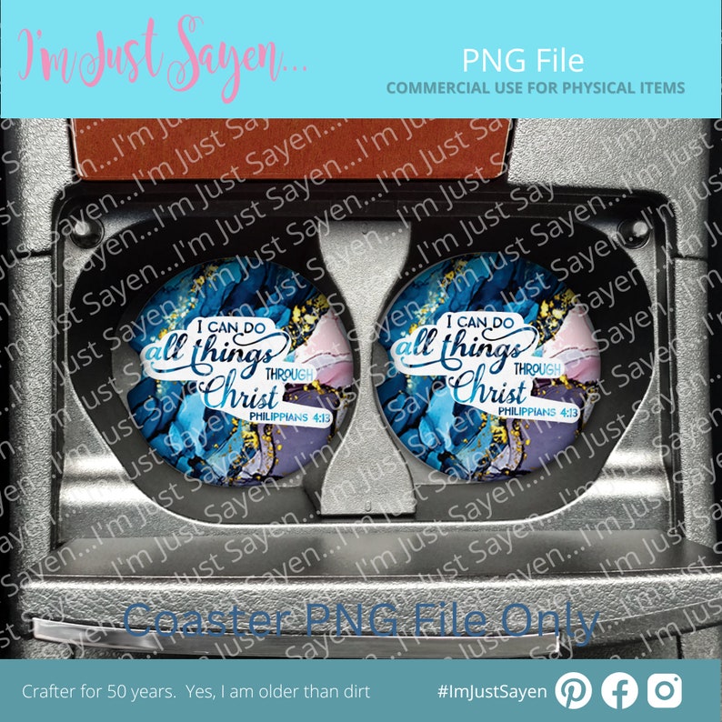 Puedo hacer todas las cosas a través de Cristo / NKJV / Filipenses 4:13 / Cricut Mug Press / Coaster / Sublimation Template Design / PNG. imagen 2