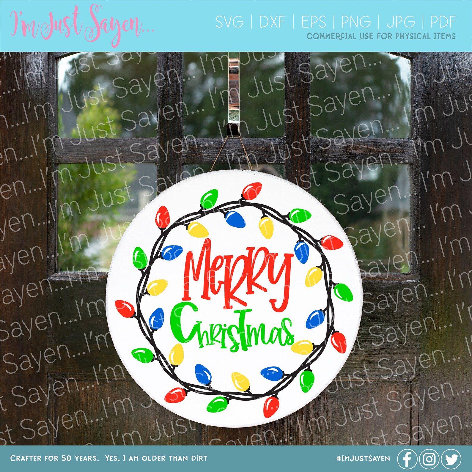 Christmas Wreath Lights Door Hanger Merry Christmas Digital Etsy