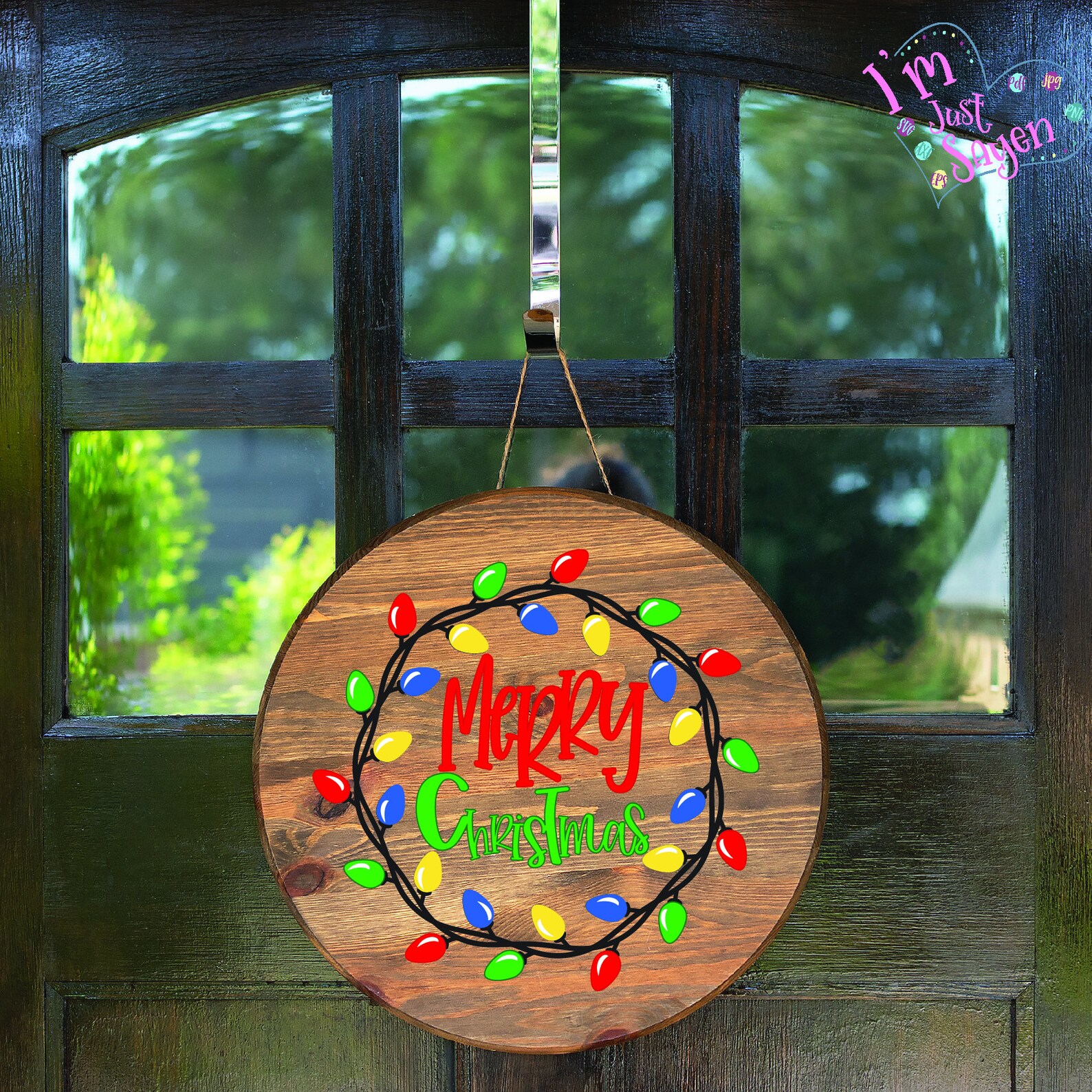 Christmas Wreath Lights Door Hanger Merry Christmas Digital Etsy