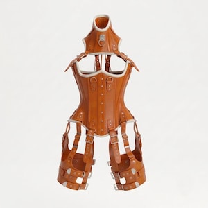 Echt leren onderbustcorset: met stalen baleinen, vetersluiting aan de voorkant - Oranje corset | Cadeau voor haar