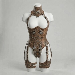 Real Leather Overbust Corset: Steel Boned, Lace-Up Front - Python Corset