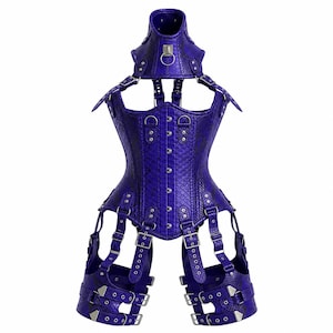 Real Python Leather Steel Boned Corset Bodysuit | Lace-Up Front Harness Festival Outfit