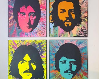 The Beatles Original Painting The Fab 4 In Colour John Lennon Paul McCartney George Harrison Ringo Starr Colourful Funky Vibrant Acrylic Art