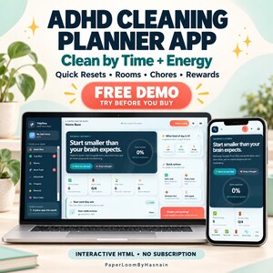 ADHD Cleaning Budget Planner App: Interactive Home Reset & Chore Tracker, Offline (HTML)