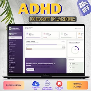 ADHD Budget Planner | Interactive HTML Budget Tracker | Income, Expenses, Bills, Savings & Debt Payoff | Offline Browser App No Subscription