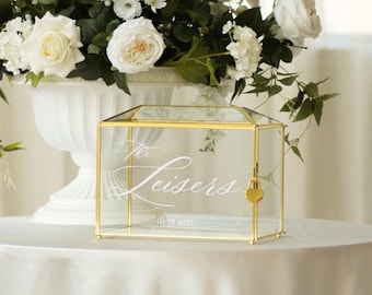 Boîte à cartes de mariage dorée et en verre pour table de cadeaux