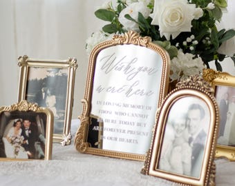 Panneau commémoratif pour table des souvenirs, miroir doré, hommage à un mariage, table des souvenirs, tu nous manques