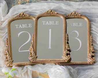 Numéros de table miroir pour mariage | Numéros de table de mariage | Décoration de table de mariage | Décoration de réception dorée | Numéros de table miroir uniques | Panneau de mariage