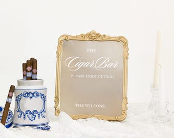 Panneau de mariage pour bar à cigares : Panneau miroir doré pour la table des cadeaux de mariage