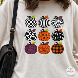 Herfst PNG, Pompoenpatroon sublimatieontwerp voor shirts, Luipaard Halloween DTF