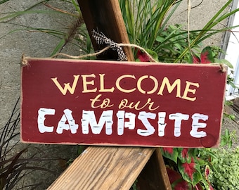 Wooden Camping  Sign, Welcome to Our Campsite, Wood Sign Saying, Camping Decor, Gift for the Camper, Campsite Sign, Wood Camping